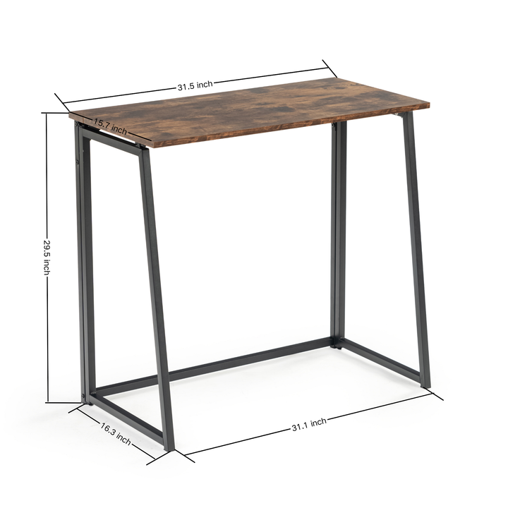 FurnitureR Klappbarer Schreibtisch fürs Homeoffice, 80 cm (31,5 Zoll) Klapptisch, platzsparender Computertisch, kompakter Arbeitsplatz für kleine Räume, Braun