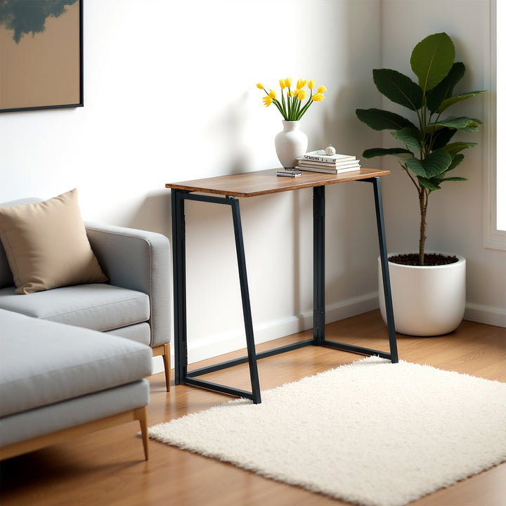 FurnitureR Klappbarer Schreibtisch fürs Homeoffice, 80 cm (31,5 Zoll) Klapptisch, platzsparender Computertisch, kompakter Arbeitsplatz für kleine Räume, Braun