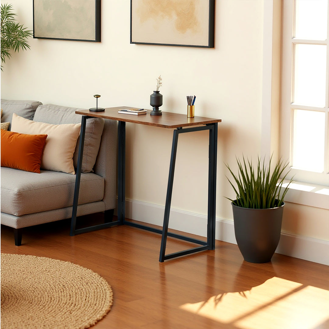 FurnitureR Klappbarer Schreibtisch fürs Homeoffice, 80 cm (31,5 Zoll) Klapptisch, platzsparender Computertisch, kompakter Arbeitsplatz für kleine Räume, Braun