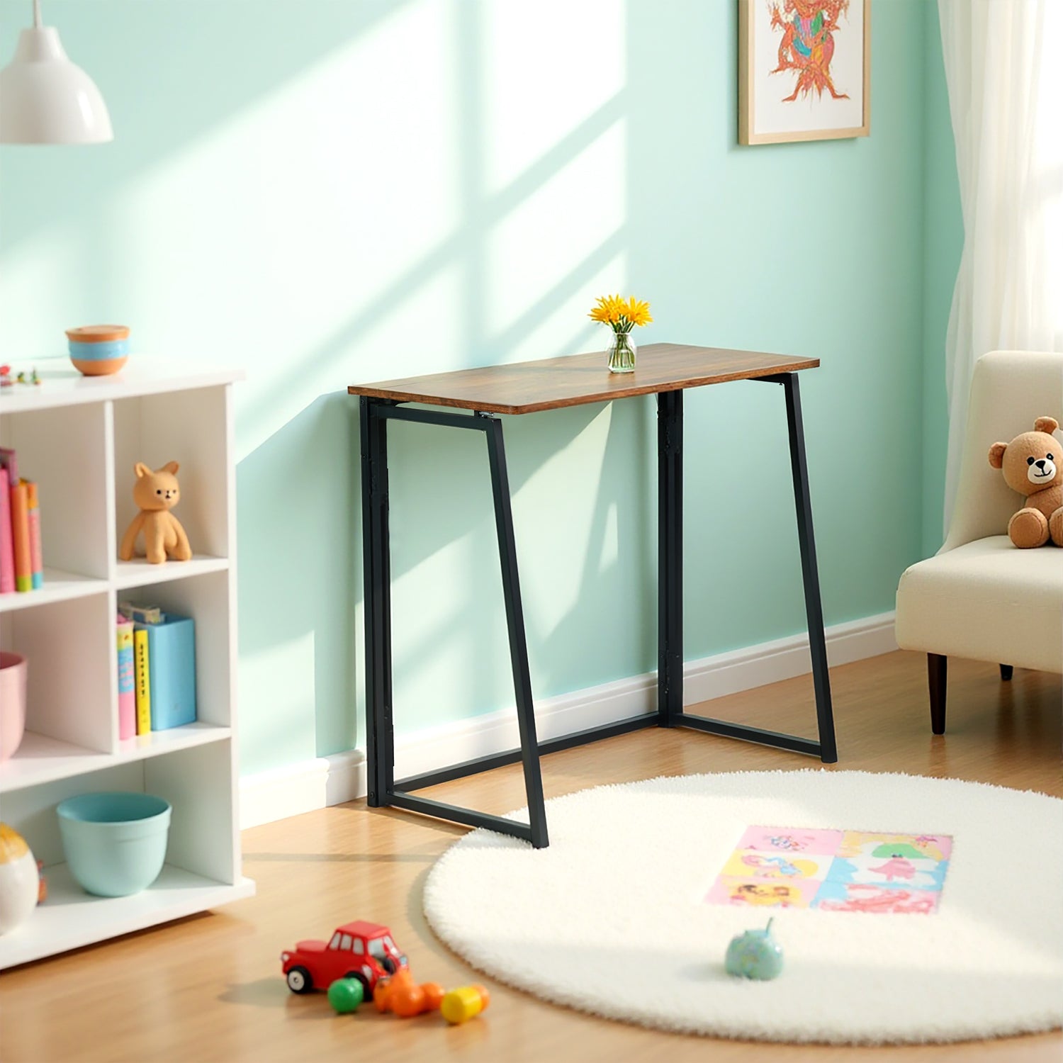 Bureau pliable FurnitureR pour la maison ou le bureau, table pliante de 80 cm (31,5 pouces), bureau d'ordinateur compact et peu encombrant pour petits espaces, marron