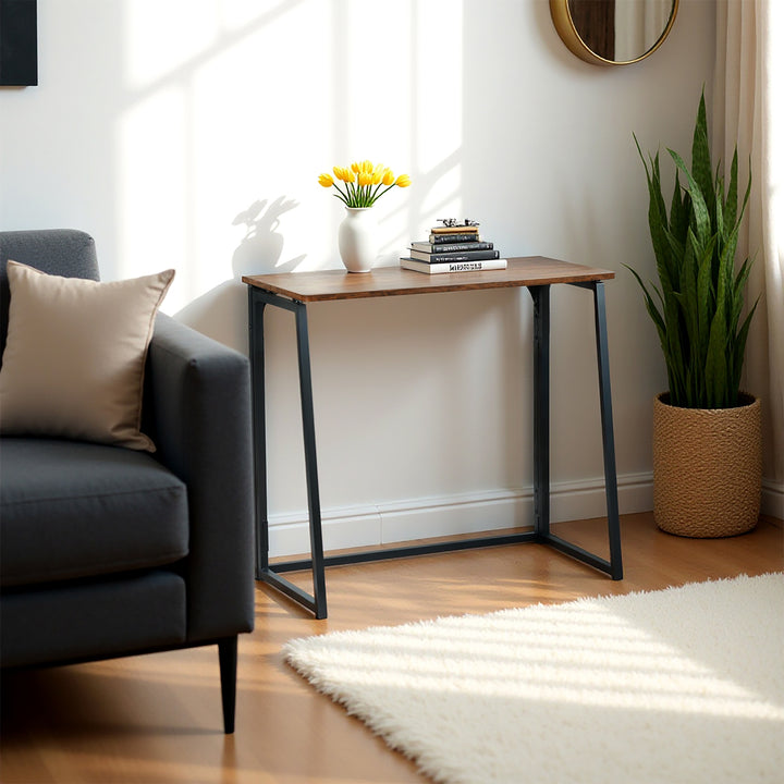 FurnitureR Klappbarer Schreibtisch fürs Homeoffice, 80 cm (31,5 Zoll) Klapptisch, platzsparender Computertisch, kompakter Arbeitsplatz für kleine Räume, Braun