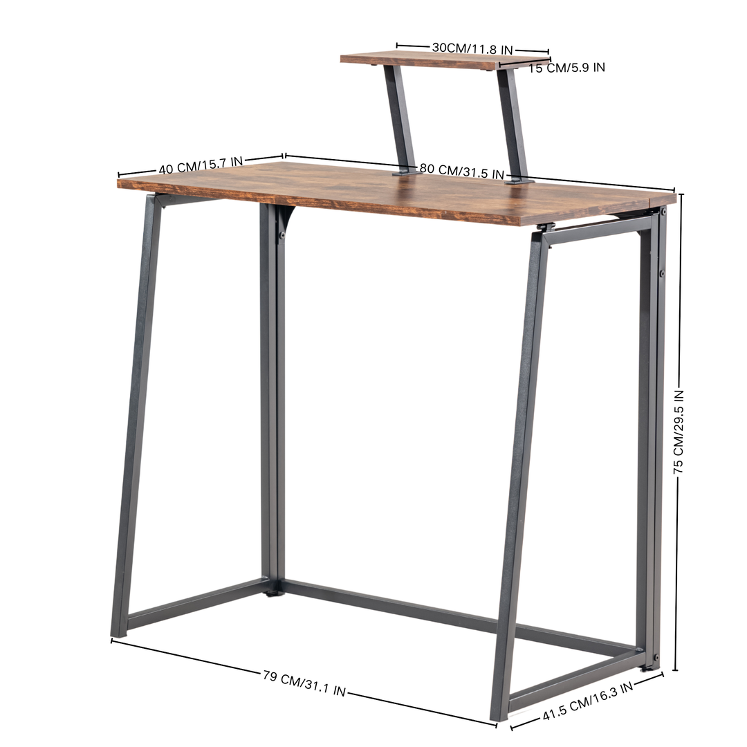 Klappbarer Schreibtisch (80 cm), einfacher, kompakter Schreib- und Arbeitstisch mit abnehmbarem Monitorständer, tragbarer Stehschreibtisch, braun