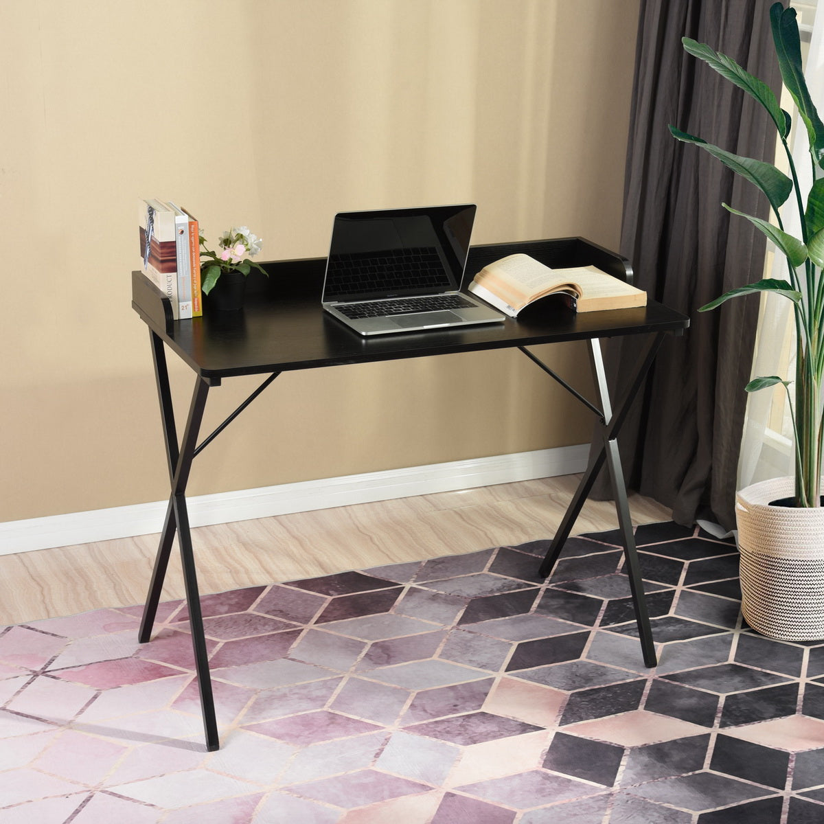 Bureau gaming FurnitureR 40", bureau d'ordinateur moderne avec structure métallique robuste en forme de X, bureau/table de travail pour la maison, idéal pour les jeux et les études, noir