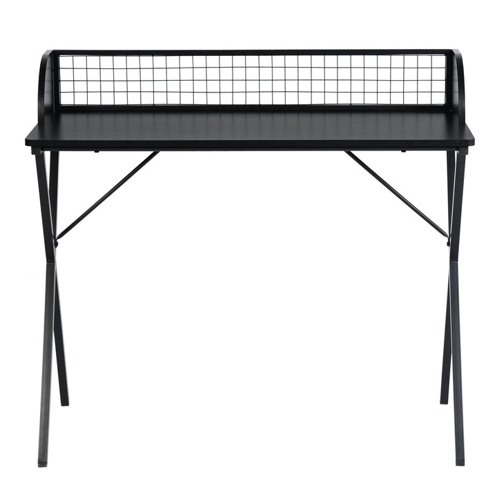 Bureau d'ordinateur FurnitureR 40" avec étagère de rangement grillagée, bureau gaming avec structure métallique robuste en forme de X, table de travail pour le travail et les études à domicile, noir