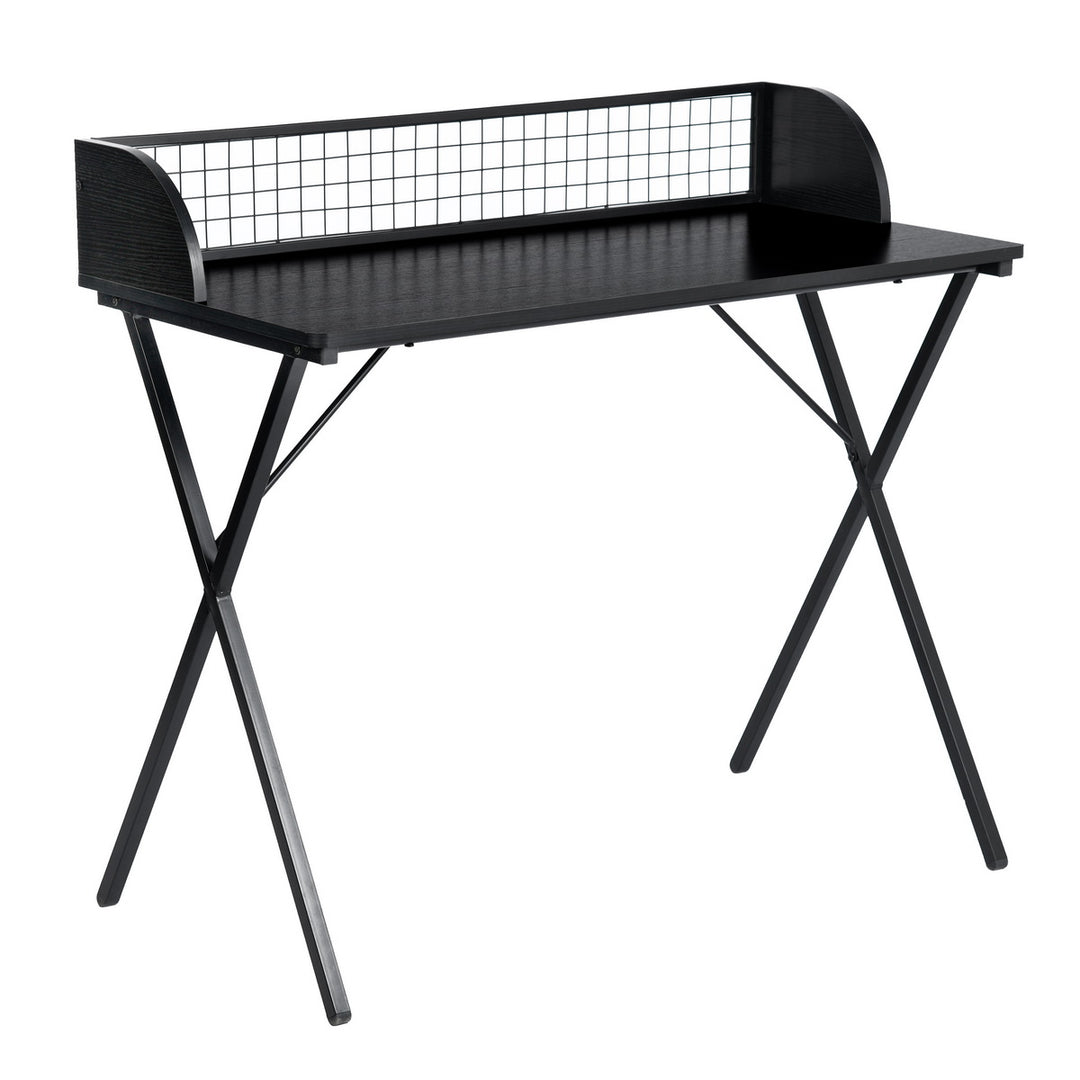 Bureau d'ordinateur FurnitureR 40" avec étagère de rangement grillagée, bureau gaming avec structure métallique robuste en forme de X, table de travail pour le travail et les études à domicile, noir