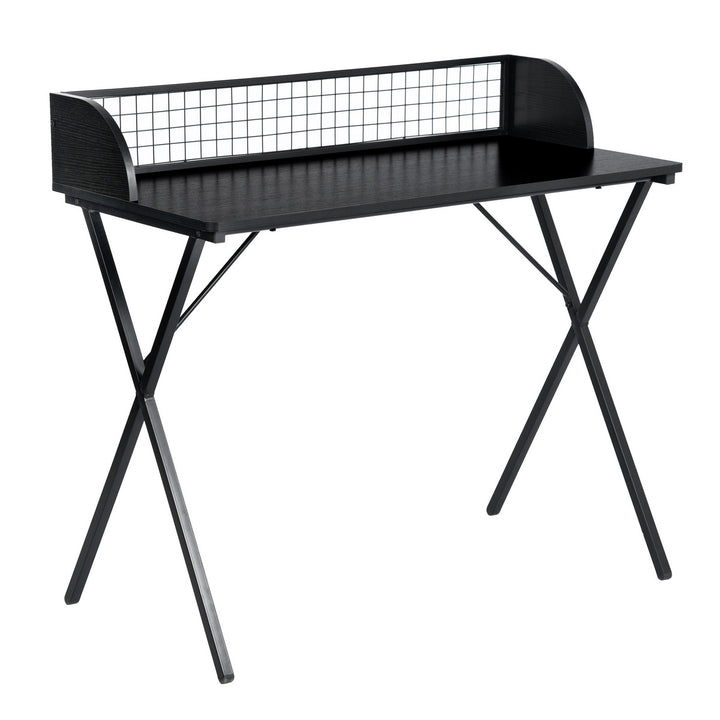 Bureau d'ordinateur FurnitureR 40" avec étagère de rangement grillagée, bureau gaming avec structure métallique robuste en forme de X, table de travail pour le travail et les études à domicile, noir
