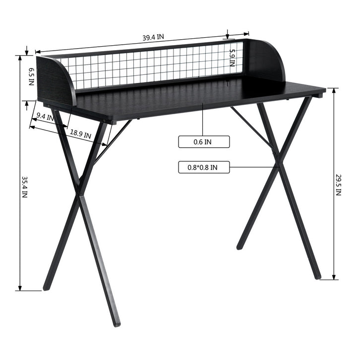 Bureau d'ordinateur FurnitureR 40" avec étagère de rangement grillagée, bureau gaming avec structure métallique robuste en forme de X, table de travail pour le travail et les études à domicile, noir