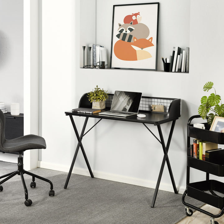Bureau d'ordinateur FurnitureR 40" avec étagère de rangement grillagée, bureau gaming avec structure métallique robuste en forme de X, table de travail pour le travail et les études à domicile, noir