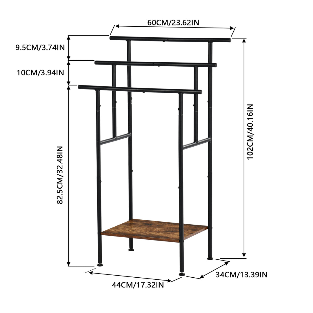 FurnitureR 1 pièce Porte-serviettes Noir, Support Moderne Triple Barre, Structure Métallique Solide, Plateau en Bois, Gain de Place Salle de Bain, Rangement Multifonctionnel, 100x60x34cm, Style Industriel
