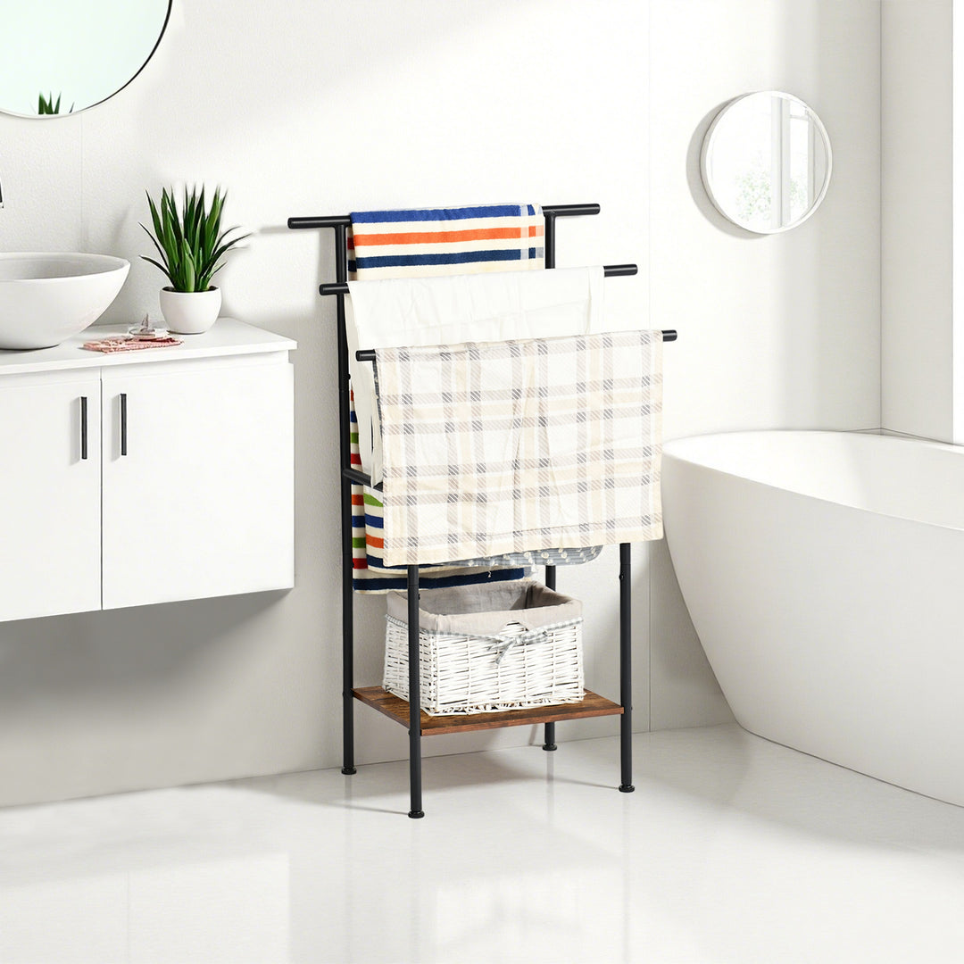 Porte-serviettes sur pied FurnitureR avec étagère en bois, échelle à couvertures en métal à 3 niveaux pour salle de bain et salon – Organisateur de serviettes, hauteur 102 cm (40,16 po)