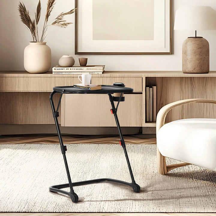 Plateau TV pliable et réglable FurnitureR avec 4 hauteurs et 3 angles d'inclinaison, plateau repas pliable, table d'appoint pour ordinateur portable avec porte-gobelet pour lit et canapé, lot de 3, noir