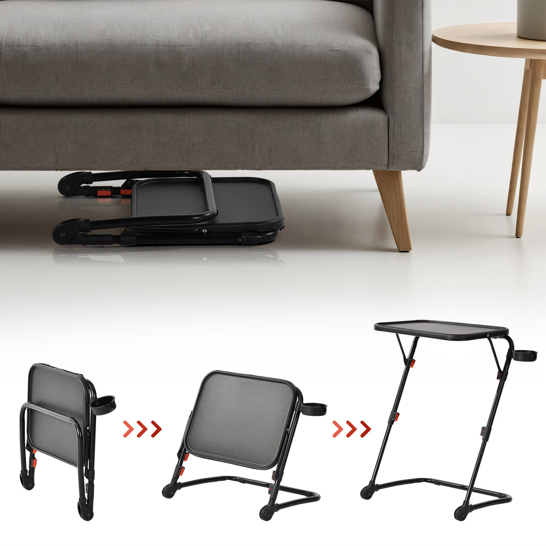 Plateau TV pliable et réglable FurnitureR avec 4 hauteurs et 3 angles d'inclinaison, plateau repas pliable, table d'appoint pour ordinateur portable avec porte-gobelet pour lit et canapé, lot de 4