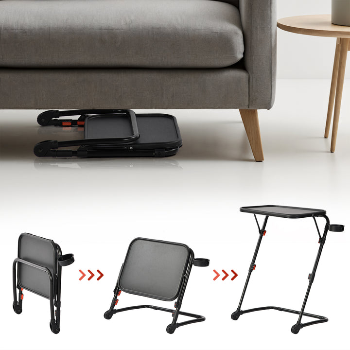 Plateau TV pliable et réglable FurnitureR avec 4 hauteurs et 3 angles d'inclinaison, plateau repas pliable, table d'appoint pour ordinateur portable avec porte-gobelet pour lit et canapé, lot de 4