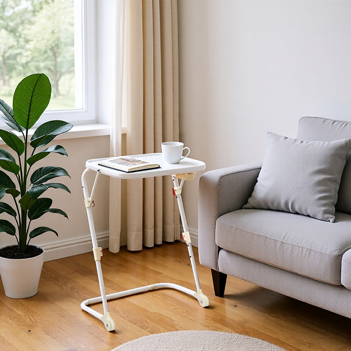 Table d'appoint pliante FurnitureR, table multifonctionnelle pliable et réglable, gain de place pour le salon, blanche
