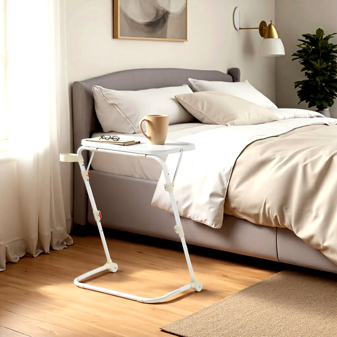 Table d'appoint pliante FurnitureR, table multifonctionnelle pliable et réglable, gain de place pour le salon, blanche