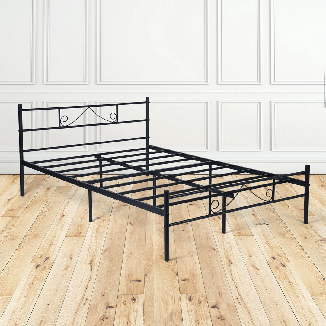 FurnitureR Metallbettgestell (140 x 200 cm) mit Kopf- und Fußteil, Plattformbett mit Stauraum unter dem Bett, geräuschlos, kein Lattenrost erforderlich, Schwarz