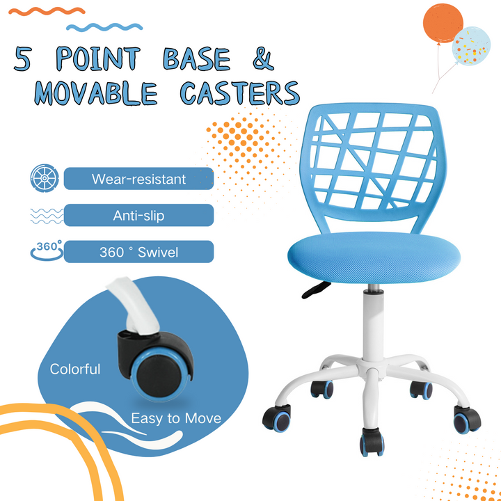 Chaise de bureau FurnitureR, chaise de travail réglable pour ordinateur, avec dossier en plastique et assise rembourrée, pivotante et à roulettes, bleue.