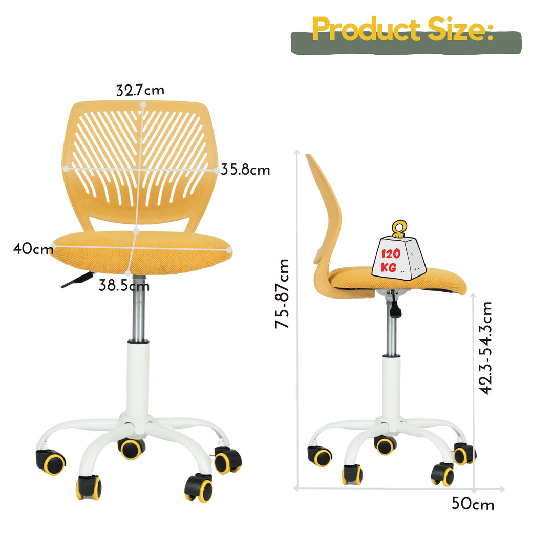 Chaise de bureau pour enfants FurnitureR, chaise de travail compacte à roulettes pour la maison et le bureau, siège d'étude réglable en hauteur pour les étudiants, jaune citron vert
