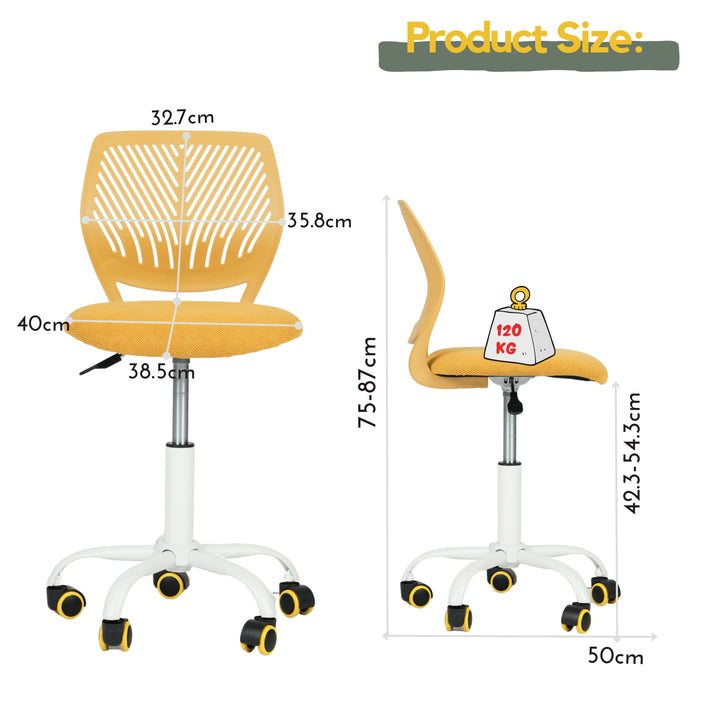 Chaise de bureau pour enfants FurnitureR, chaise de travail compacte à roulettes pour la maison et le bureau, siège d'étude réglable en hauteur pour les étudiants, jaune citron vert