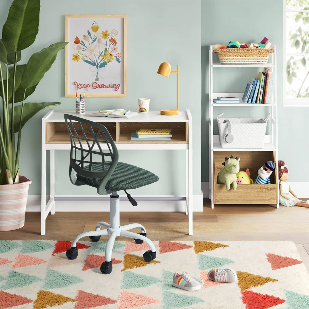 Chaise de bureau FurnitureR, chaise d'ordinateur réglable avec dossier en plastique et assise rembourrée, pivotante et à roulettes, vert foncé