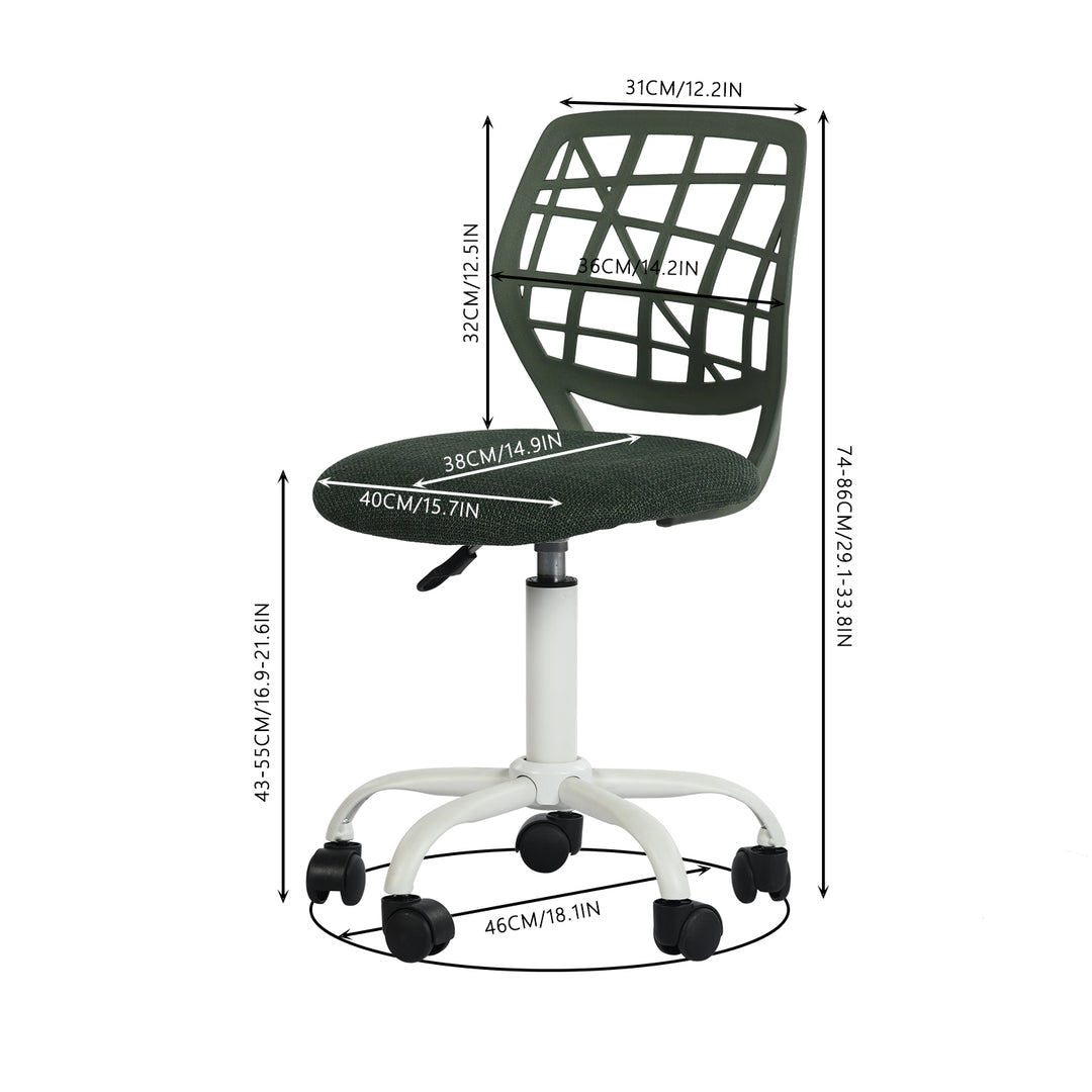 Chaise de bureau FurnitureR, chaise d'ordinateur réglable avec dossier en plastique et assise rembourrée, pivotante et à roulettes, vert foncé
