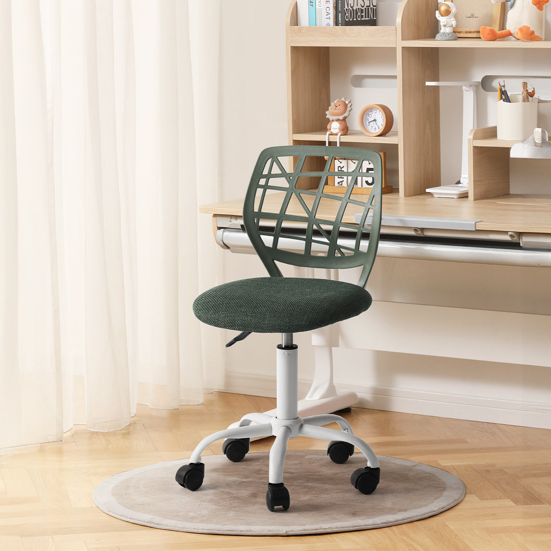 Chaise de bureau FurnitureR, chaise d'ordinateur réglable avec dossier en plastique et assise rembourrée, pivotante et à roulettes, vert foncé