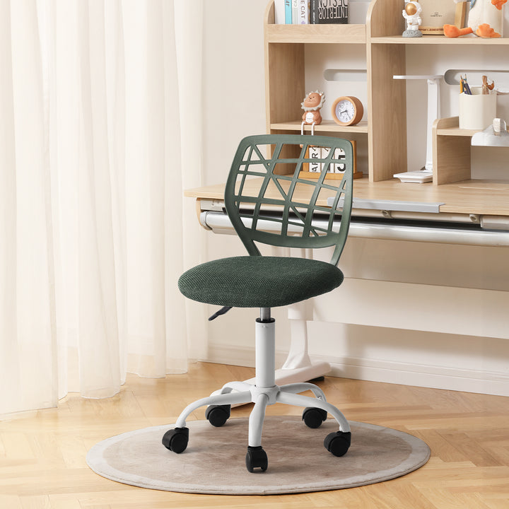 Chaise de bureau FurnitureR, chaise d'ordinateur réglable avec dossier en plastique et assise rembourrée, pivotante et à roulettes, vert foncé