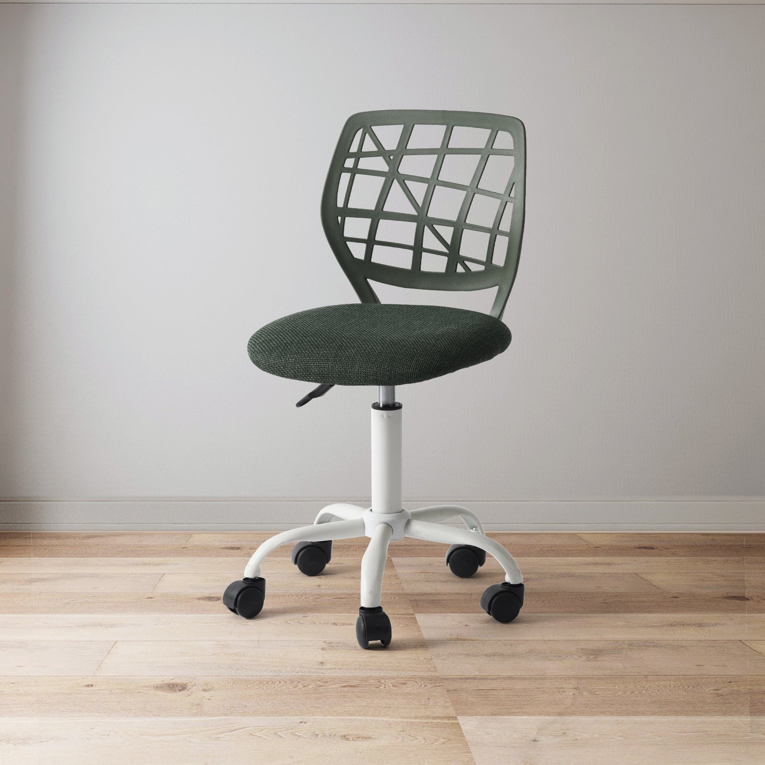 Chaise de bureau FurnitureR, chaise d'ordinateur réglable avec dossier en plastique et assise rembourrée, pivotante et à roulettes, vert foncé