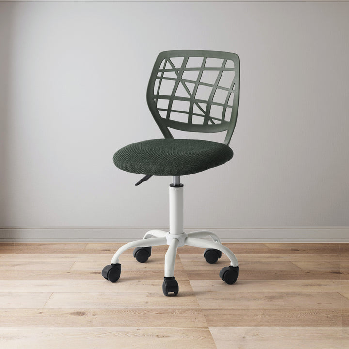 Chaise de bureau FurnitureR, chaise d'ordinateur réglable avec dossier en plastique et assise rembourrée, pivotante et à roulettes, vert foncé