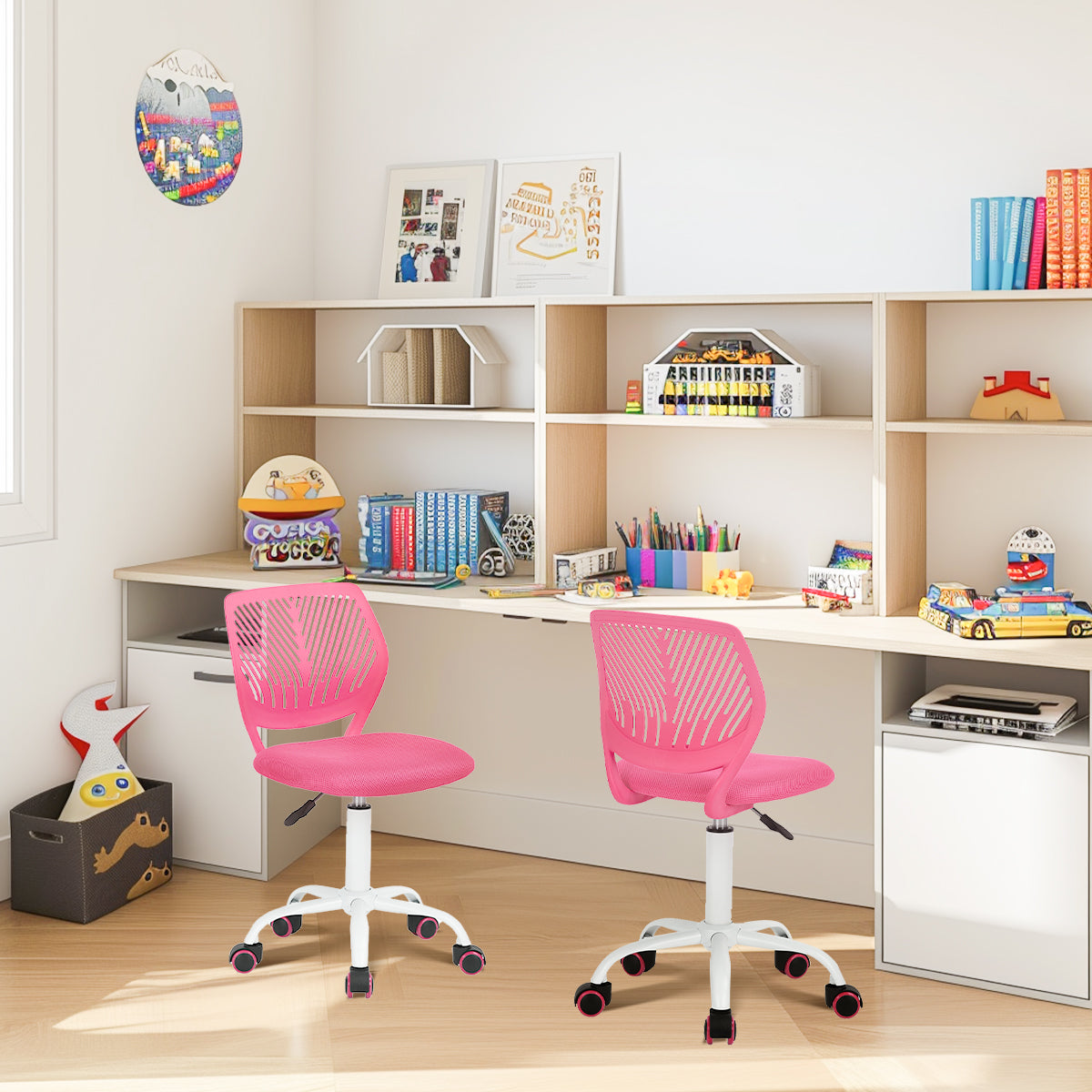 FurnitureR Chaise de Bureau Ergonomique en Maille Rose, Dossier PP, Lot de 2
