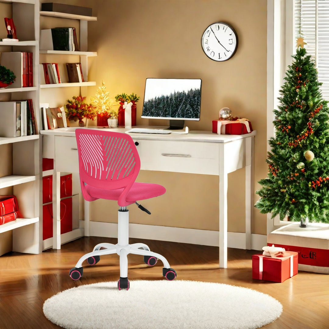 Chaise de bureau FurnitureR sans accoudoirs, mignonne, ergonomique, pivotante, réglable, à roulettes, légère, rose vif