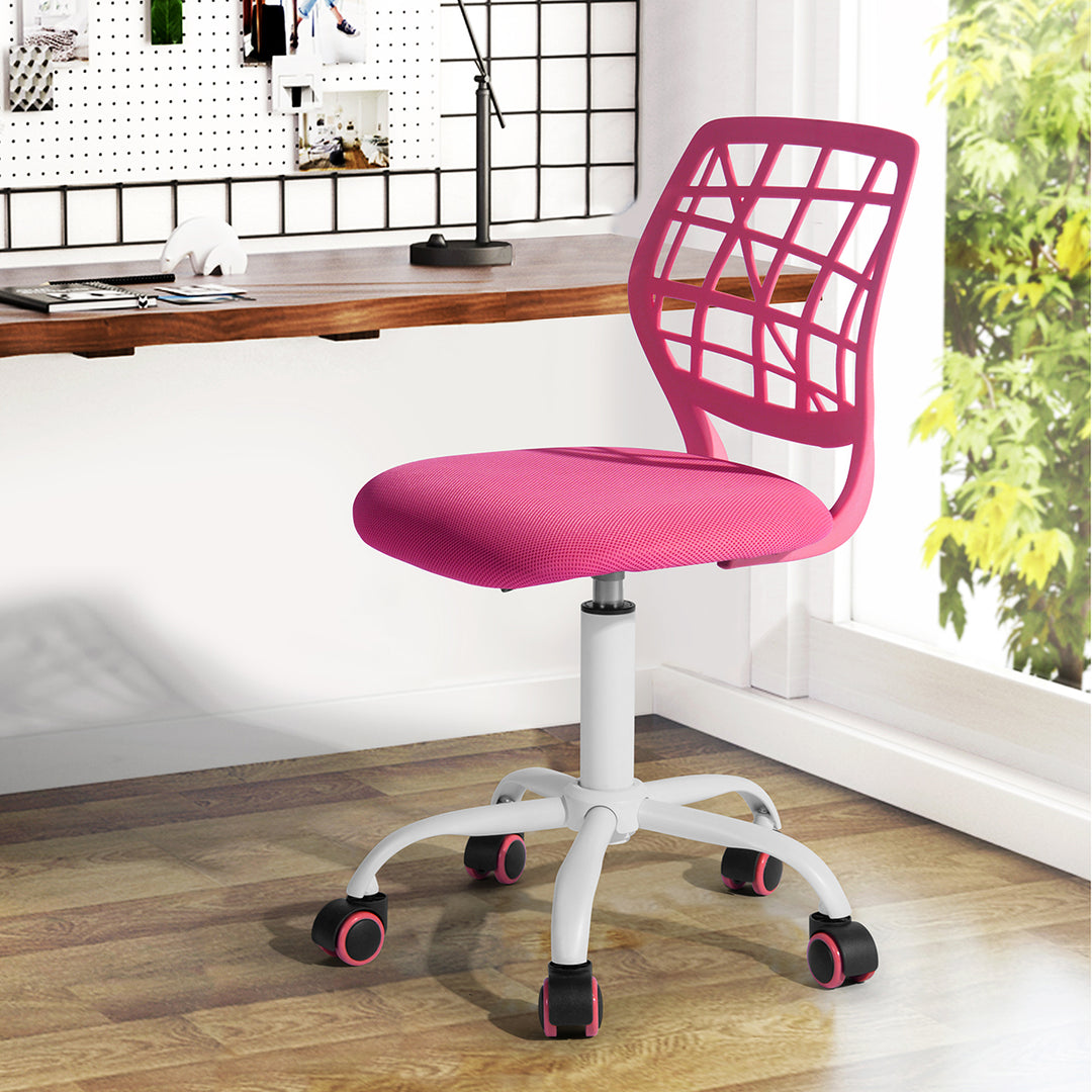 FurnitureR Desk Chair, Adjustable Computer Task Chair Office Chairs with Plastic Backrest and Padded Seat Cushion, Swivel Chair with Wheels, Pink