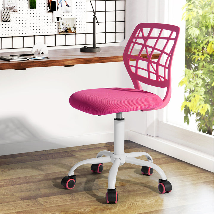 FurnitureR Desk Chair, Adjustable Computer Task Chair Office Chairs with Plastic Backrest and Padded Seat Cushion, Swivel Chair with Wheels, Pink