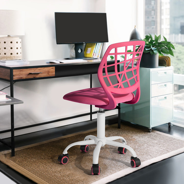FurnitureR Desk Chair, Adjustable Computer Task Chair Office Chairs with Plastic Backrest and Padded Seat Cushion, Swivel Chair with Wheels, Pink