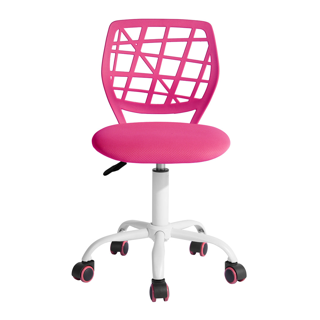 FurnitureR Desk Chair, Adjustable Computer Task Chair Office Chairs with Plastic Backrest and Padded Seat Cushion, Swivel Chair with Wheels, Pink