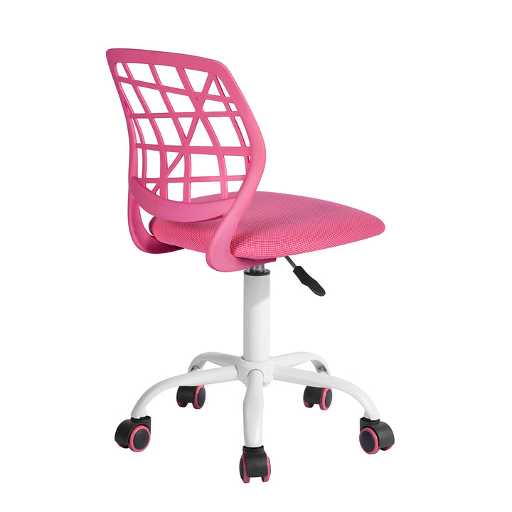 FurnitureR Desk Chair, Adjustable Computer Task Chair Office Chairs with Plastic Backrest and Padded Seat Cushion, Swivel Chair with Wheels, Pink