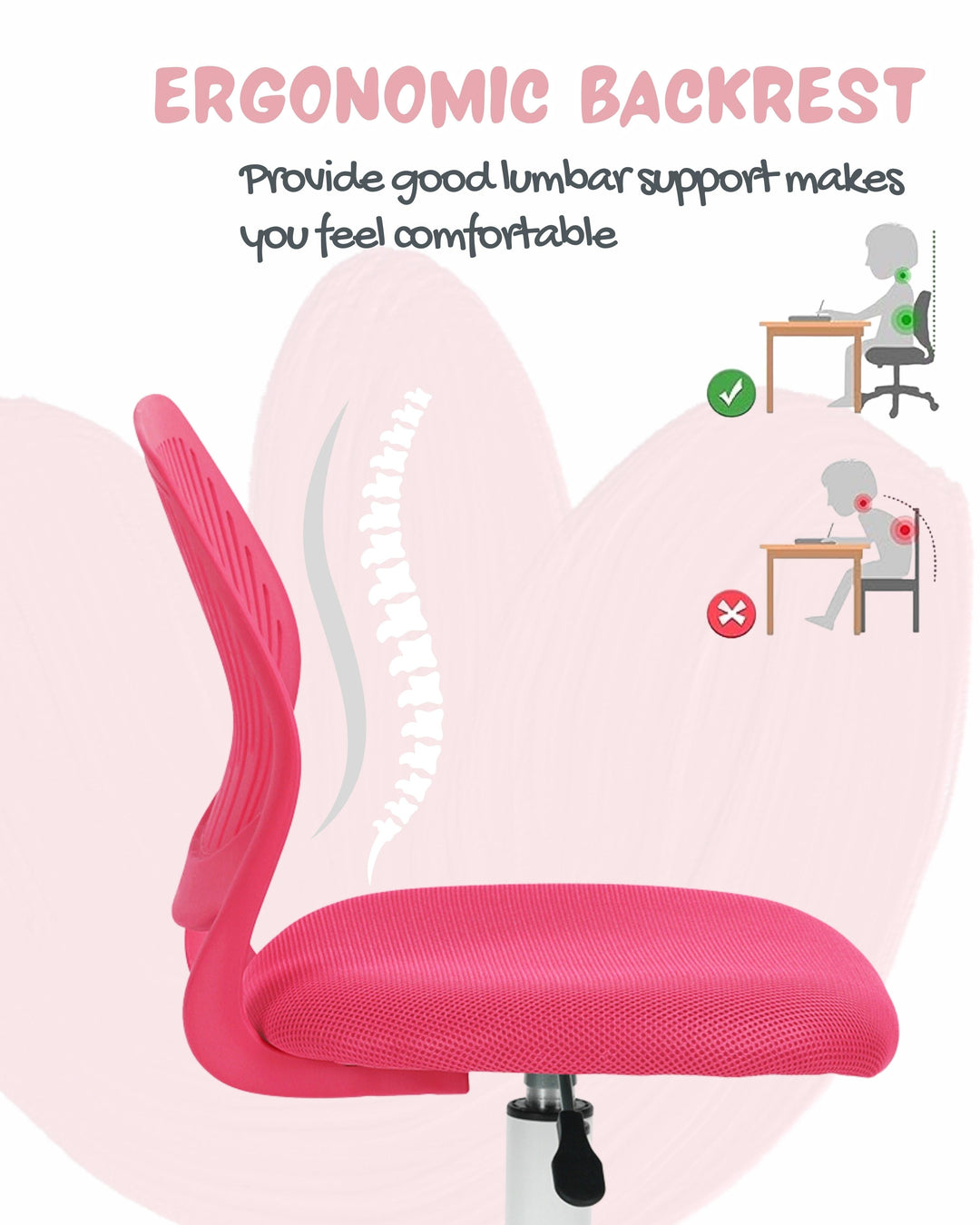 Furniture R Growing Teen Office Chair ,Ergonomic Plastic Task Chair With Adjustable Height And Swivel Function