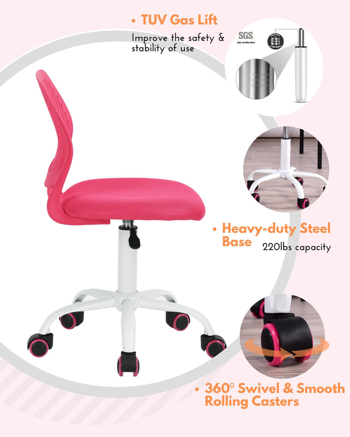 Furniture R Growing Teen Office Chair ,Ergonomic Plastic Task Chair With Adjustable Height And Swivel Function