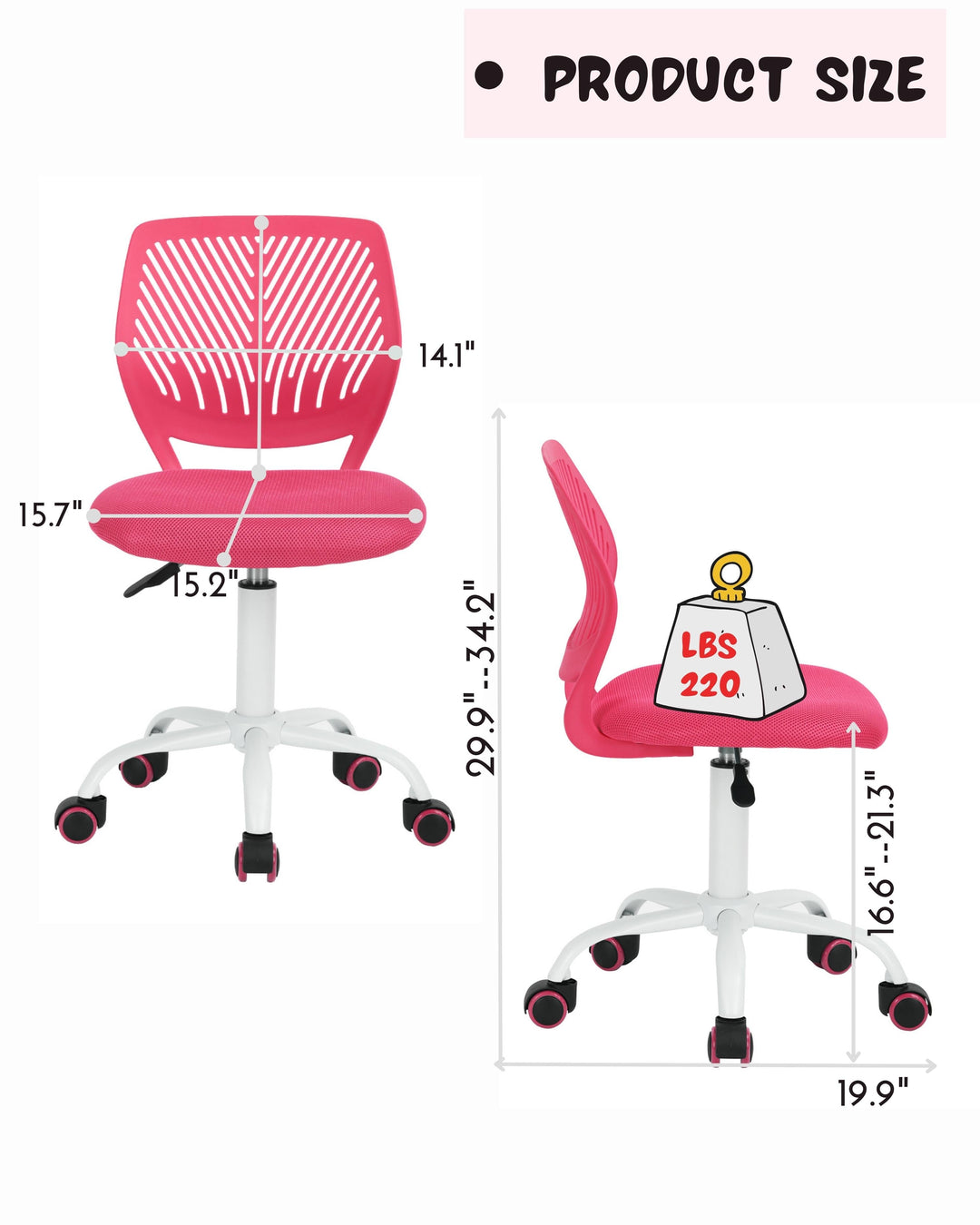 Furniture R Growing Teen Office Chair ,Ergonomic Plastic Task Chair With Adjustable Height And Swivel Function