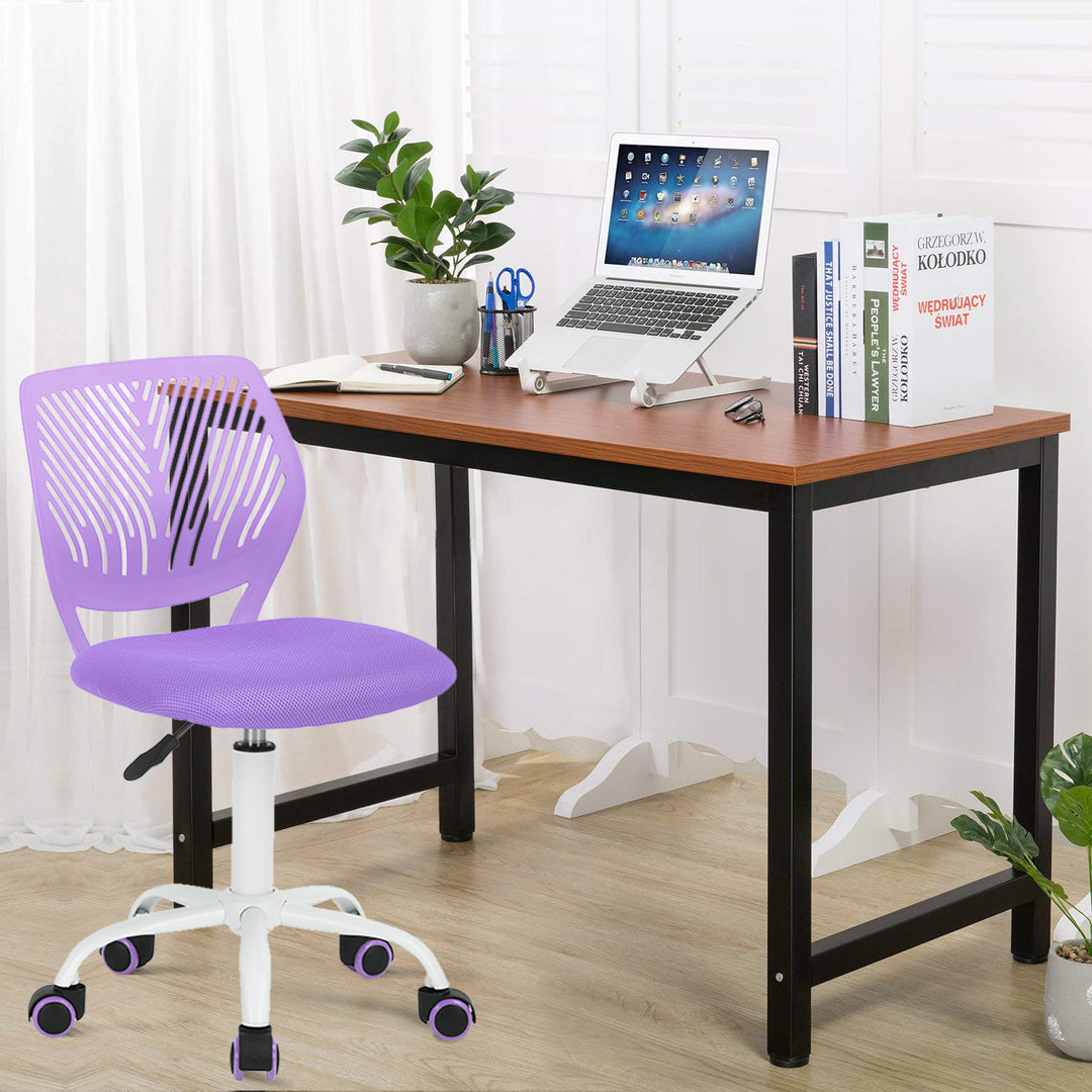 FurnitureR Desk Chair Small Study Chairs Armless for Teens, Swivel Rolling Lightweight Mid Back Task Chair with Wheels and Mesh Padded Cushion, Purple