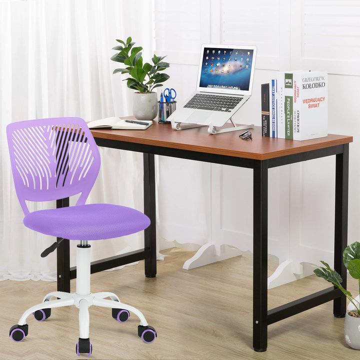 FurnitureR Desk Chair Small Study Chairs Armless for Teens, Swivel Rolling Lightweight Mid Back Task Chair with Wheels and Mesh Padded Cushion, Purple