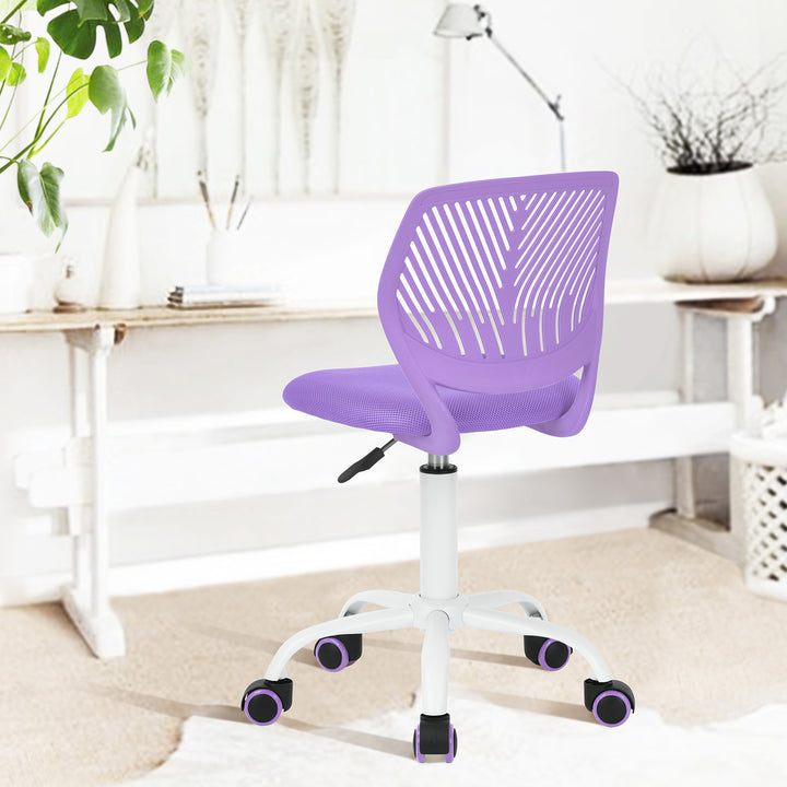 FurnitureR Desk Chair Small Study Chairs Armless for Teens, Swivel Rolling Lightweight Mid Back Task Chair with Wheels and Mesh Padded Cushion, Purple