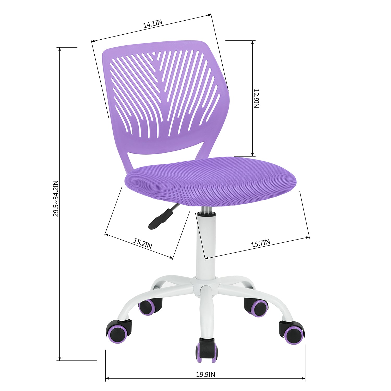 Chaise de bureau FurnitureR, petite chaise d'étude sans accoudoirs pour adolescents, pivotante, à roulettes, légère, dossier mi-haut, coussin rembourré en maille, violette