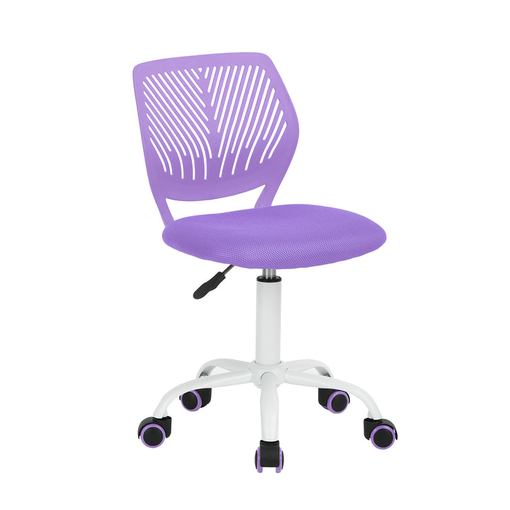 FurnitureR Desk Chair Small Study Chairs Armless for Teens, Swivel Rolling Lightweight Mid Back Task Chair with Wheels and Mesh Padded Cushion, Purple