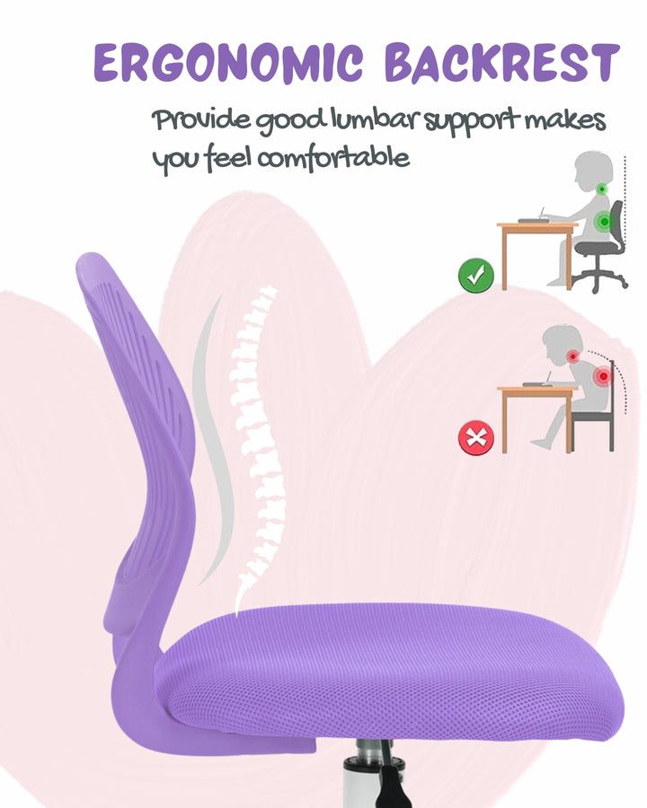 Furniture R Growing Teen Office Chair ,Ergonomic Plastic Task Chair With Adjustable Height And Swivel Function
