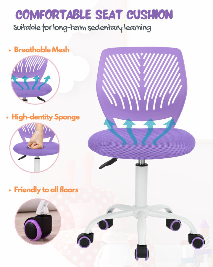 Furniture R Growing Teen Office Chair ,Ergonomic Plastic Task Chair With Adjustable Height And Swivel Function
