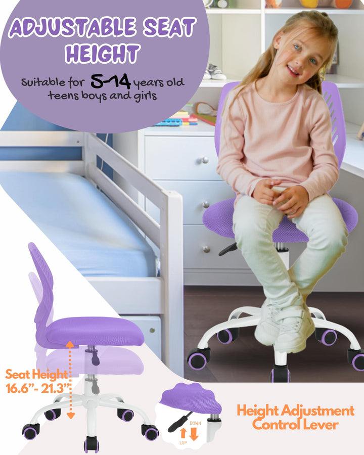 Furniture R Growing Teen Office Chair ,Ergonomic Plastic Task Chair With Adjustable Height And Swivel Function