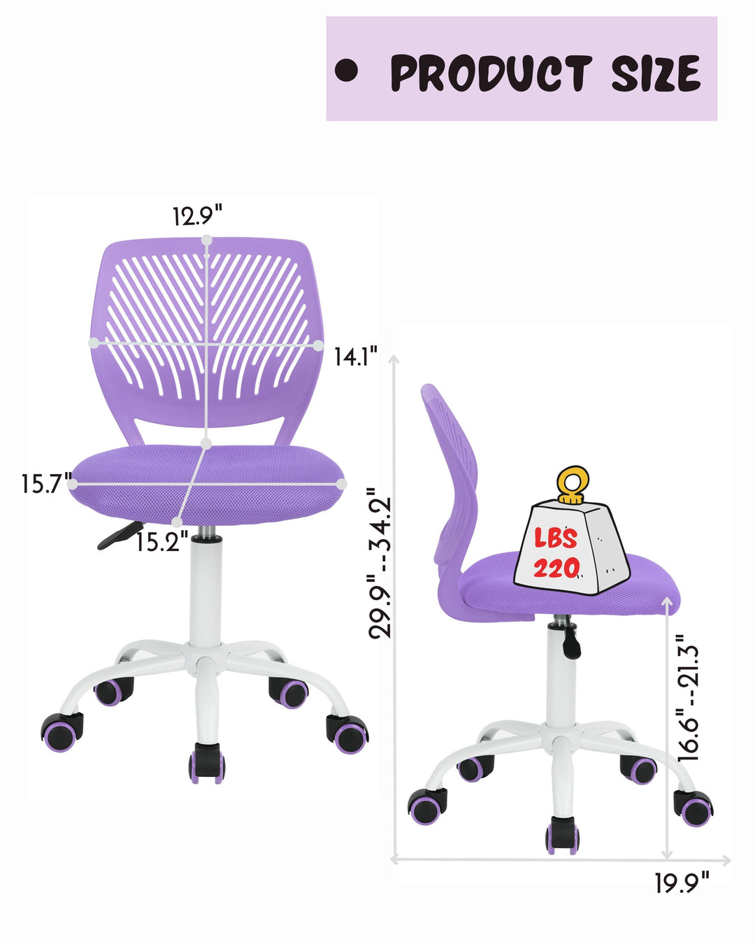 Furniture R Growing Teen Office Chair ,Ergonomic Plastic Task Chair With Adjustable Height And Swivel Function