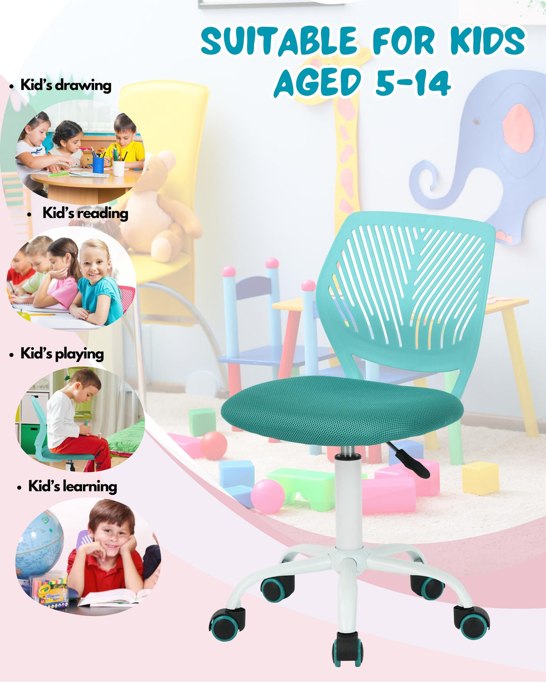 Furniture R Growing Teen Office Chair ,Ergonomic Plastic Task Chair With Adjustable Height And Swivel Function