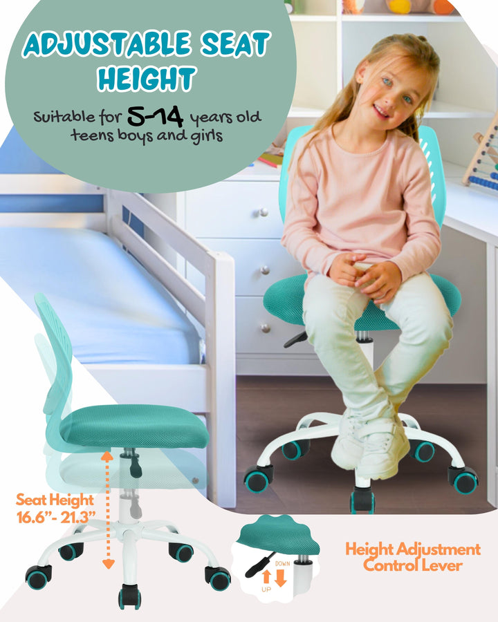 Furniture R Growing Teen Office Chair ,Ergonomic Plastic Task Chair With Adjustable Height And Swivel Function